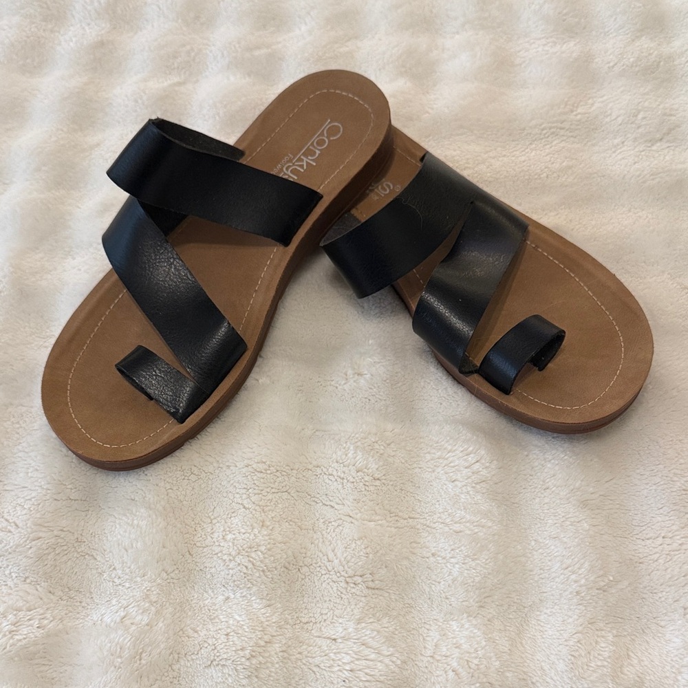 Corkys Black Leather Sandals